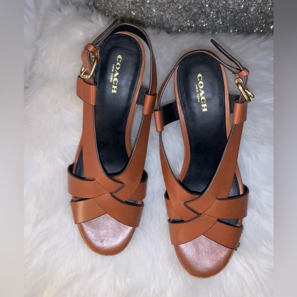 Worn 1x 👠 COACH Adessa leather wooden heels women’s size 9 - Picture 14 of 16